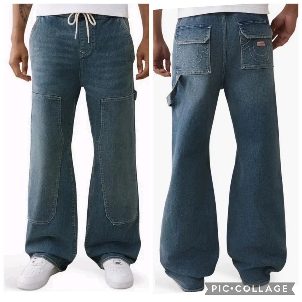 True Religion Men’s Relaxed Wide-Leg Denim Jeans - Dark Blue